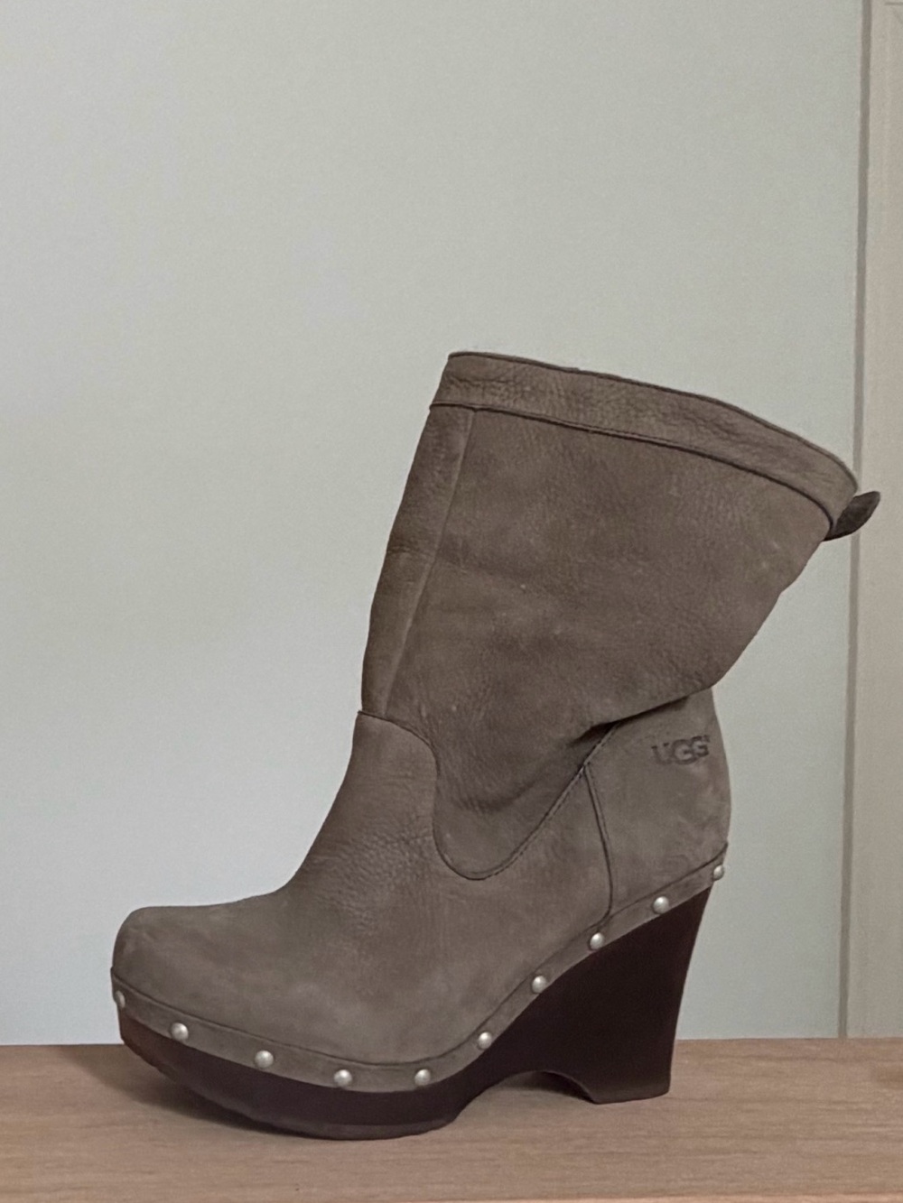UGG Taupe Suede Studded Wedge Boot